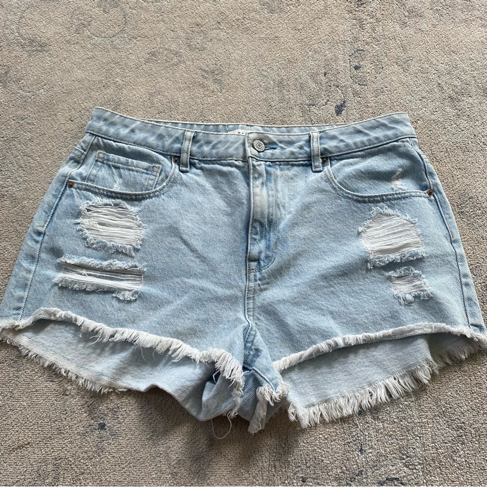 Pacsun High Rise Festival Cutoff Jean Shorts Distressed Light Wash Denim 30